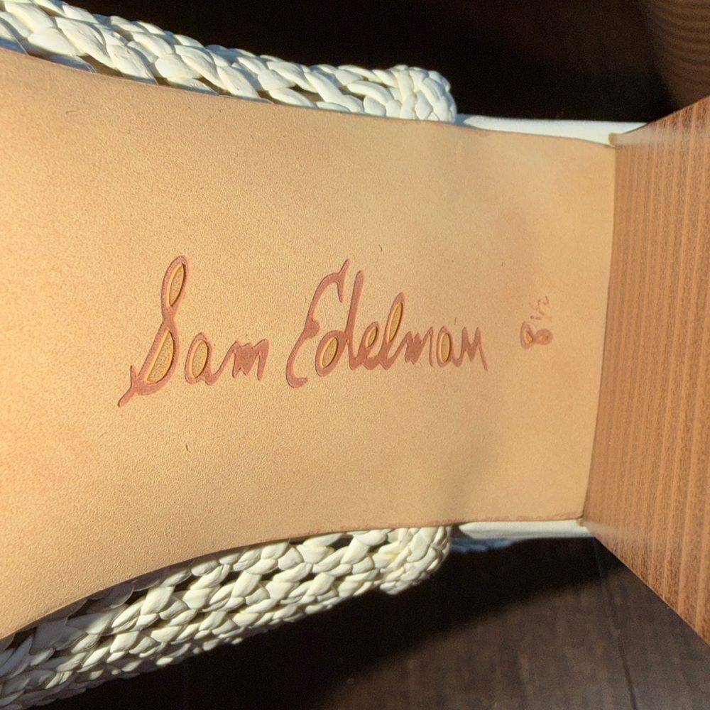 Sam Edelman Evie Cream Leather Woven Block Heel Slingback Sandal Women's 8.5 - Picture 7 of 13